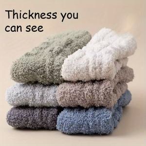 TEMU 남성용 혼합 색상 보풀 없는 산호초 양말 3켤레, 가을 겨울용 안감 처리된 보온성 좋은 플러시 중목 수면 양말, 남성용 가정용 양말