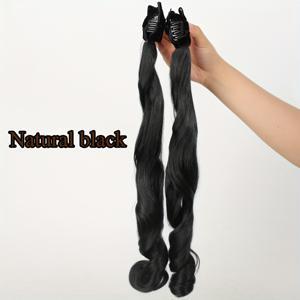 TEMU 2개 합성 여성용 블랙 리본 클립 곱슬머리 포니테일 액세서리