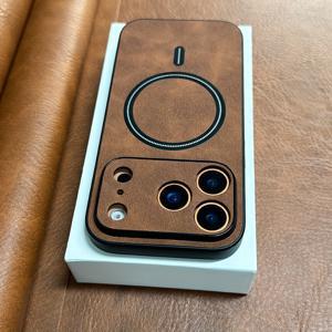 TEMU 휴대폰 케이스 - 아이폰 17 16 15 14 13 12 11 Pro Max Air용 고급 마그네틱 무선 충전 휴대폰 케이스, 비즈니스 스타일 레트로 인조 양피革 소프트 범퍼 카메라 보호 충격 방지 커버