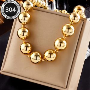 TEMU 304 스테인리스 스틸로 제작된 레트로 골드 원형 비즈 목걸이. 패셔너블하고 쉬운 트렌디하고 쿨한 니치 감성. 홍콩 스타일 여성용, 가죽 재킷과 함께하면 거리에서 폭발적으로 눈길을 끌어 모은다.