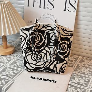 TEMU 귀여운 블랙 매듭 대용량 가방 1개, 탈부착 어깨 스트랩이 있는 우아한 여행용 다기능 핸드백