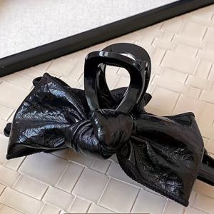 TEMU 빈티지 밝은 색상 PU 가죽 리본 머리핀, 뒤통수 업두와 상어 클립용