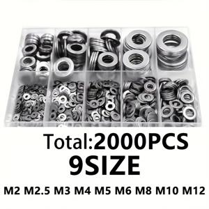 TEMU 2000개 평면 와셔 세트 (M2 M2.5 M3 M4 M5 M6 M8 M10 M12) - 홈 데코, 공장 수리, 주방, 상점 및 야외 공사용