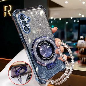 TEMU 휴대폰 케이스 - 삼성 갤럭시 A17 소프트 케이스, 사각형 보호, 충격 방지 디자인, 고급 글리터 마감, 마그네틱 홀더 및 팔찌 포함, 전체 커버리지