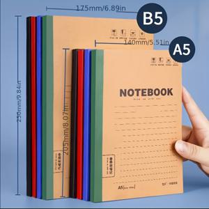 TEMU 5 A5 B5 줄무늬 노트북, 각 60매 120페이지, 혼합 색상, 종이 재질, 표준 줄 간격, 번짐 없음, 사무용 문구, 완벽한 바인딩, 크라프트 커버 다이어리, 소프트커버 인조 가죽 노트북 - 무광, 격자, 사무용 다이어리