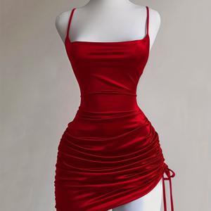 TEMU 새로운 여성용 단색 레이스업 드로스트링 오픈백 캐미솔 원피스, 파티, 데이트, 스트리트 스타일, 칵테일 행사, 신부 들러리 드레스, 데일리웨어용으로 패셔너블하고 우아하며 사계절용