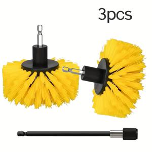 TEMU 3개 노란색 신형 확장 드릴 브러쉬 청소 브러쉬 세트 - 최신 디자인 신형 그라우트 드릴 브러쉬 키트, 욕조, 타일 그라우트 라인, 욕실, 샤워, 타일, 가죽, 차량 내부, 자동차 휠, 실내 장식, 가구, 카펫에 적합