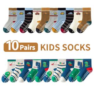 TEMU 10켤레 플로어 삭스 만화 점점 접착식 플로어 삭스 글자 자동차 동물 공룡 아기 양말 남아 여아 부드러운 밑창 실내 미끄럼 방지 양말, 일상 생활에 적합