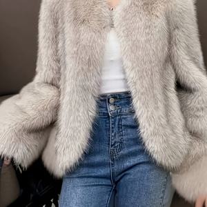 TEMU 신상 가을/겨울 여성용 편안한 인조 코트, 부드럽고 매끄러운 인조 여우 코트 재킷