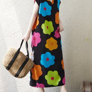 TEMU 플러스 사이즈 패셔너블한 루즈핏 롱 플로럴 프린트 원피스