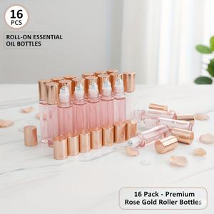TEMU 10ml/16개 우아한 로즈 골든 롤러 병. 향수, 에센셜 오일, 액상 유리병용