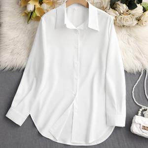 TEMU 여성용 중국식 치파오 스탠드 칼라 버튼 프론트 셔츠 - 비대칭 롱 슬리브 만다린 칼라 블라우스, 단색 클래식 우아한 사계절용, 세탁기 사용 가능 (투명하지 않음)