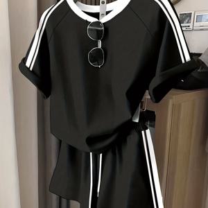 TEMU 여성 패션 캐주얼 반바지 및 티셔츠 세트 (티셔츠 및 반바지만 해당)