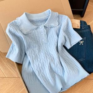 TEMU 가을/겨울 베이스 레이어 레이스 패치워크 칼라 반팔 티셔츠 스웨터, 여성용, 쁘띠, 우아한 기질, 캐주얼 출퇴근복 상의, Niannian