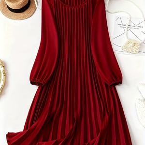 TEMU 여성용 우아한 솔리드 컬러 맥시 드레스 - A라인 - 라운드넥 롱 가운, 파티 웨딩 데일리웨어, 세탁기 사용 가능 봄 여름 가을 드레스 (스트레치 없음)