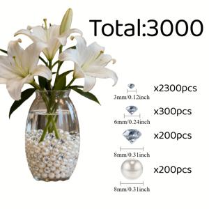 TEMU 3000개 화이트 펄 비즈 - 8/8/6/3mm, 꽃병 필러 인조 , 홈 데코, 파티 장식, 테이블 센터피스, 결혼식, 생일, 프로포즈, 미술 프로젝트, 크리스마스, 발렌타인데이, 졸업 파티 장식, 웨딩 장식