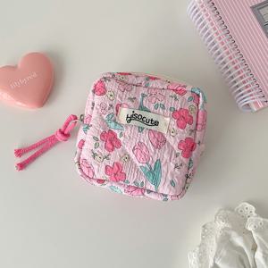 TEMU 여아용 상큼하고 귀여운 플로럴 생리대 보관 파우치, 휴대용 작은 정사각형 생리대 화장품 가방