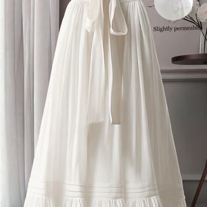 TEMU 여성 봄/여름 신상 우아한 디자인 빅 레이어링 플로잉 드레이프 미디 스커트 요정 롱 스커트