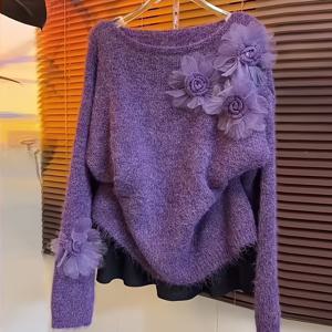 TEMU 부드럽고 우아한 오버사이즈 스웨터, 두꺼운 넉넉한 핏 - 2025년 겨울 신상 여성 니트 탑