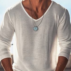 TEMU 캐주얼 긴팔 V넥 티셔츠, 봄/가을 야외 남성 의류