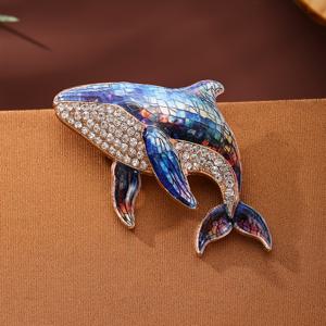 TEMU 바다 고래 에나멜 브로치, 멀티 컬러 라인스톤 상감 배지, 빈티지 귀여운 동물 레진 아연 합금, 풀, 여성 코트 및 가방 장식, , 파티, 휴일, 선물용 눈길을 사로잡는 액세서리, 올매치 의상, 겨울 모자 핀