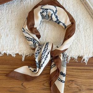 TEMU 웜 스타일 여성 스카프, 25.5 X 25.5인치, 패션 레트로 체인 패턴, 다용도, 올 시즌 사용 가능,