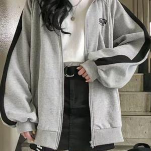 TEMU 여성 신상 봄 가을 데일리 캐주얼 후드 집업 포켓 기본 루즈핏 패션 트레이닝 레터링 자수 자켓 간절기 긴팔 코트