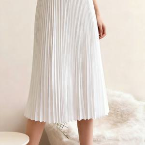 TEMU 화이트 A라인 미디 플리츠 스커트
