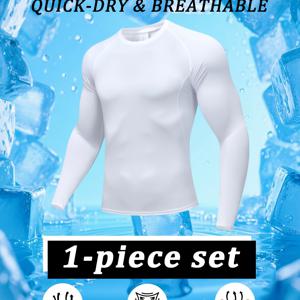 TEMU 1개 남성용 속건성 컴프레션 긴팔 티셔츠 - 통기성 및 높은 탄성 스포츠 상의, 헬스, 러닝, 야외 활동에 적합, 가볍고 흡습성 훈련용 긴팔 상의 (사계절용)