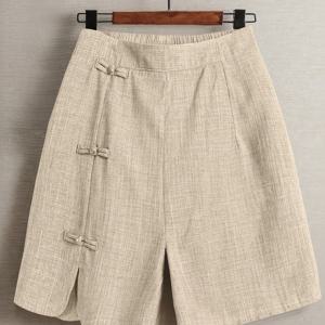 TEMU ASD1 여성 캐주얼 반바지 | 우아한 단색, 직장 또는 외출에 적합, 탄성 허리 밴드의 원형 오프닝 디자인