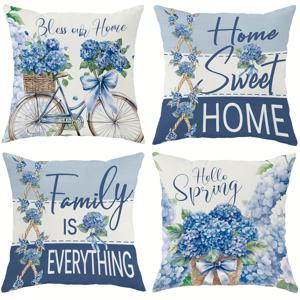 TEMU 모던 수국 스로우 필로우 커버 4개 - 양면 쿠션 케이스, 지퍼 잠금, 기계 세탁 가능, 소파 침대 거실 장식용, 현대적인 꽃무늬 수국 프린트, 침실용 - 속통 미포함