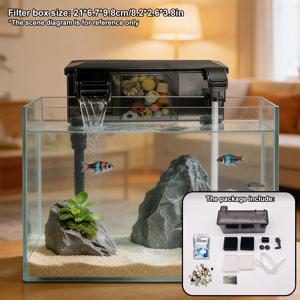 TEMU 수족관 폭포형 필터, 벽걸이형 어항 필터, 여과재 및 수도관 포함, 내구성 있는 아크릴 소재, 중소형 수족관용, 민물 및 해수 수족관용, 수중펌프 미포함