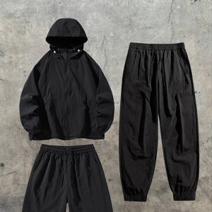 TEMU 남성 여름 핫 스타일 스포츠 아웃도어 후드 커버올스 하이킹 수트