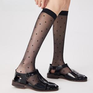 TEMU 블랙 시스루 폴카 도트 양말 1켤레 빈티지 시크 중목 스타킹