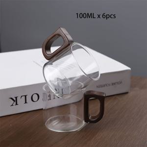 TEMU 6개 월넛 나무 손잡이 티 컵 세트, 고품질 붕규산 유리 재질, 월넛 나무 손잡이 커피 머그, 일상 사용, 비즈니스 모임 및 생일 선물로 적합한 완벽한 선물