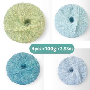 TEMU [4개 세트] 모헤어 실, 총 100g. 부드러운 그라데이션 컬러 실, 고급 실볼. 크로셰 숄, 스웨터, 오픈 카디건, 조끼, 모자, 스카프 등 DIY 수공예에 적합; 뜨개질 액세서리로도 사용 가능
