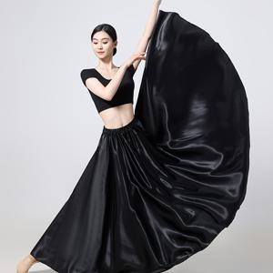 TEMU 2025년 핫 스타일 95Cm 새틴 롱 미디 스커트, 탄성 허리 벨리댄스 공주 파티 코스프레 댄스 스커트 360° 댄스 롱 스커트