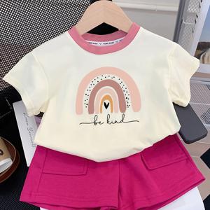 TEMU 2pcs 여아 여름 세트 신상 스타일 패셔너블 여름 옷 여아 중소 아기 스포츠 반바지 투피스 세트, 야외용