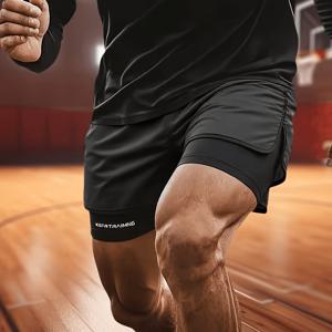 TEMU 남성용 캐주얼 스포츠 반바지, 남성용 아웃도어 반바지, 남성용 여름 2-in-1 룩 애슬레틱 반바지, 속건성 통기성 원단, 훔쳐보기 방지 디자인, 내부 반바지 포켓, 허리 타월 고리(액세서리 미포함, 액세서리는 전시용), 아웃도어 스포츠, 훈련, 달리기, 요가, 사이클링, 하이킹, 농구에 적합|짐웨어