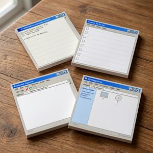 TEMU 4개 (200매) 레트로 PC 스티키 노트, 여성, 기술 애호가 & 동료에게 적합 - Y2K 빈티지 컴퓨터 메모 패드, 3x3인치 정사각형 책상 장식 선물, 사무실, 부활절, 어머니의 날, 졸업식용 - 향수를 불러일으키는 컴퓨터 종이