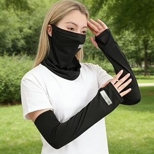 TEMU 여름철에 적합한 타이트핏 아이스 슬리브와 레터 패턴 마스크 2종 세트입니다. 야외 활동, 사무실, 스포츠, 사이클링, 하이킹 등에 적합하며 여성용 마스크가 포함되어 있습니다.