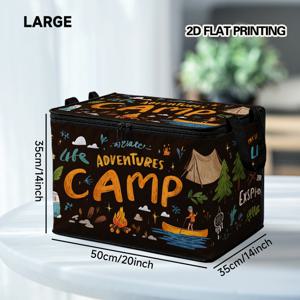 TEMU 1개 옥스포드 원단 뚜껑 포함 캠핑 어드벤처 패턴 수납함 - 직사각형 정리함, 옷장, 차량 트렁크, 휴대용 컨테이너 - 멀티 플립탑 컨테이너, 여행 및 캠핑에 이상적인 선물, 2D 평면