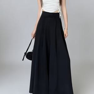 TEMU 여성용 여름 레이지 스타일 블랙 와이드 레그 스커트, 패셔너블하고 헐렁한 튜브, 살 보정과 날씬함 연출, 활용도 높은 A라인 스커트 팬츠