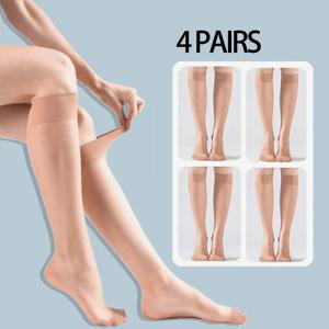 TEMU 여성용 15D 시어 스타킹 1/4/8켤레, 엉킴 방지 스타킹, 컬러 니하이 섹시 초박형 투명 다용도 양말, 통기성 허벅지까지 오는 양말, , 포근함, 초고透明, 다용도 JK 니하이 양말, 여름