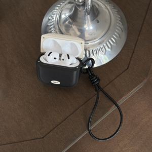 TEMU 블랙 & 화이트 컬러 블록 + 블랙 합성 가죽 코드 이어폰 케이스, 애플 에어팟 프로 3 케이스 / 에어팟 프로 2 케이스 / 에어팟 4 케이스 / 에어팟 3 케이스 / 에어팟 2 케이스 호환 / 패셔너블 여성용 이어폰 케이스 / 이어폰 케이스