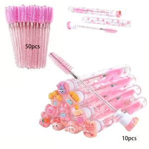 TEMU 여성을 위한 60개 리본 패턴 마스카라 브러쉬 세트 (마스카라 튜브 브러쉬, 보호 케이스 포함, 아이브로우 브러쉬, 속눈썹 브러쉬, 래쉬 스풀리, 원통형 브러쉬, 속눈썹 빗, 스풀리 브러쉬)