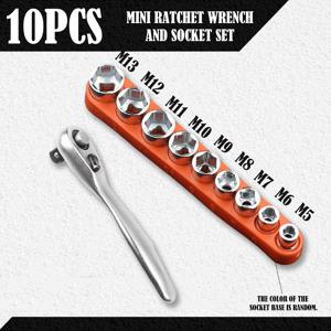 TEMU 1 72T 미니 라쳇 렌치 (9개 소켓 세트 포함), 1/4인치 양방향 플라이트 소켓 스크루드라이버 (5-13mm), 좁은 공간에 적합