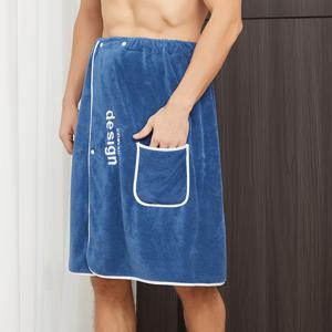 TEMU 남성용 자수 스커트 디자인 / 남성용 착용 가능한 1개, 포켓 포함, 부드러운 코랄 플리스 소재, 흡수성 샤워 랩, 단색 욕실용, 사우나 및 스파에 적합