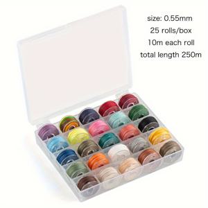 TEMU The Hobbyworker 0.45mm/0.55mm/0.65mm 왁스 폴리에스터 실 세트, 1개 투명 박스 미니 보빈 실, 혼합 색상 왁스 폴리에스터 코드 비즈 스트링, 보석 만들기, 가죽 공예, DIY 프로젝트용 왁스 실, 25색 세트, 36색 세트, 0.45mm용 17.5야드/롤, 0.55mm용 10.9야드/롤, 0.65mm용 6.5야드/롤