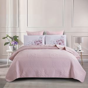 TEMU 3피스 플로럴 솔리드 컬러 침대 커버 세트, 마이크로파이버 소재, 초극세사 베드링, 침대커버 1개 + 베개커버 2개 포함, 이불 및 베개솜 미포함